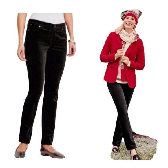 Talbots Flawless Five Pocket Pants Size 10 Straight Leg Velveteen Stretch Black - Picture 2 of 12